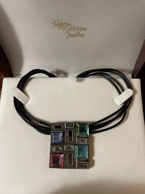 Modern Vintage Statement Necklace on Leather Cord